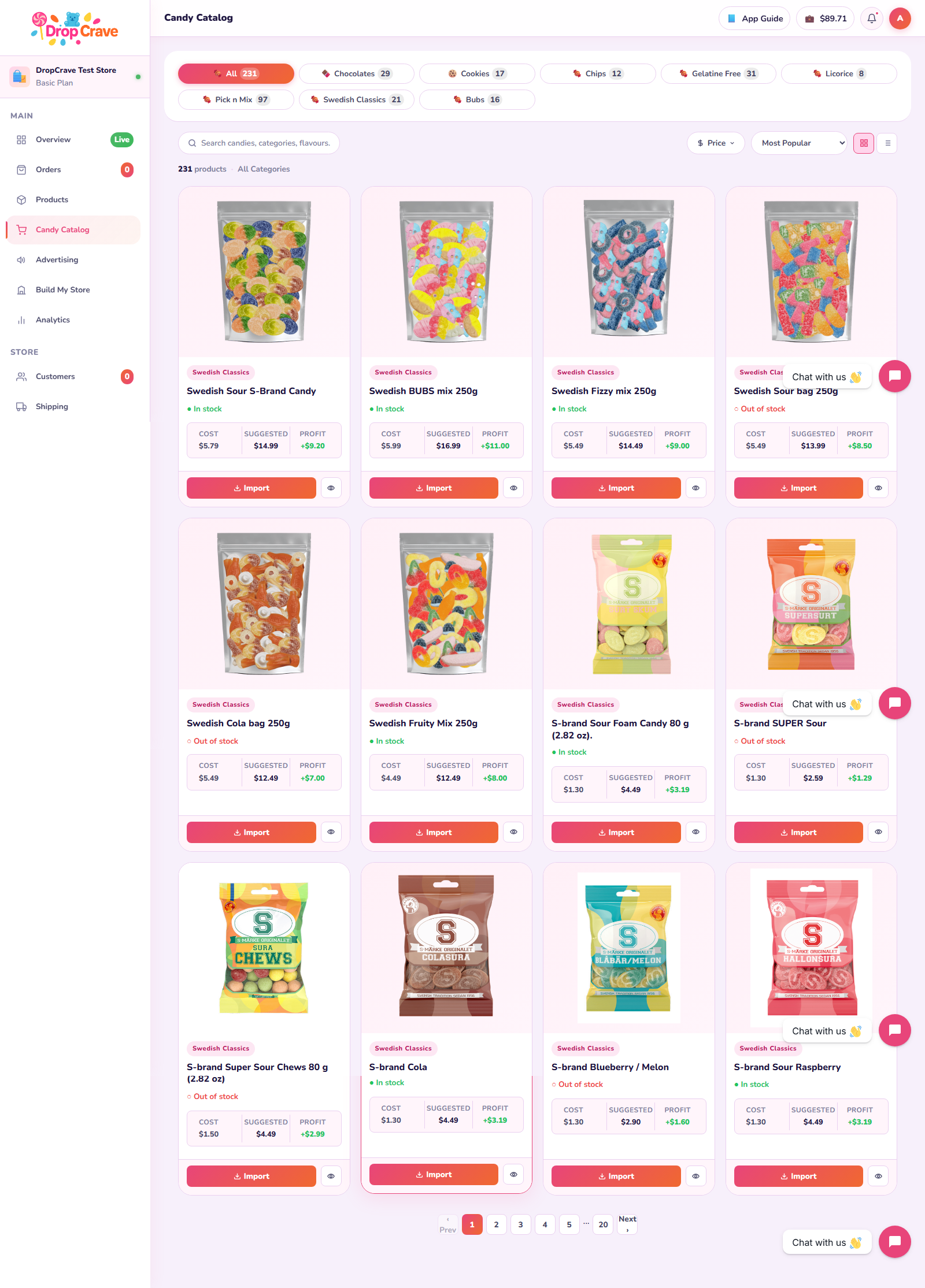 DropCrave candy catalog