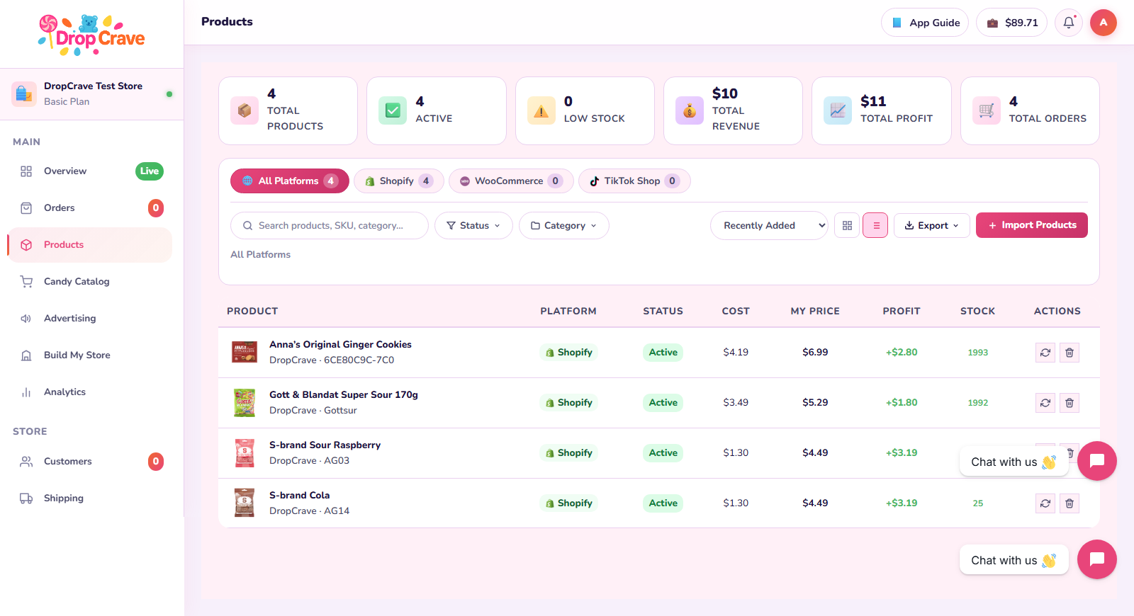 DropCrave products page