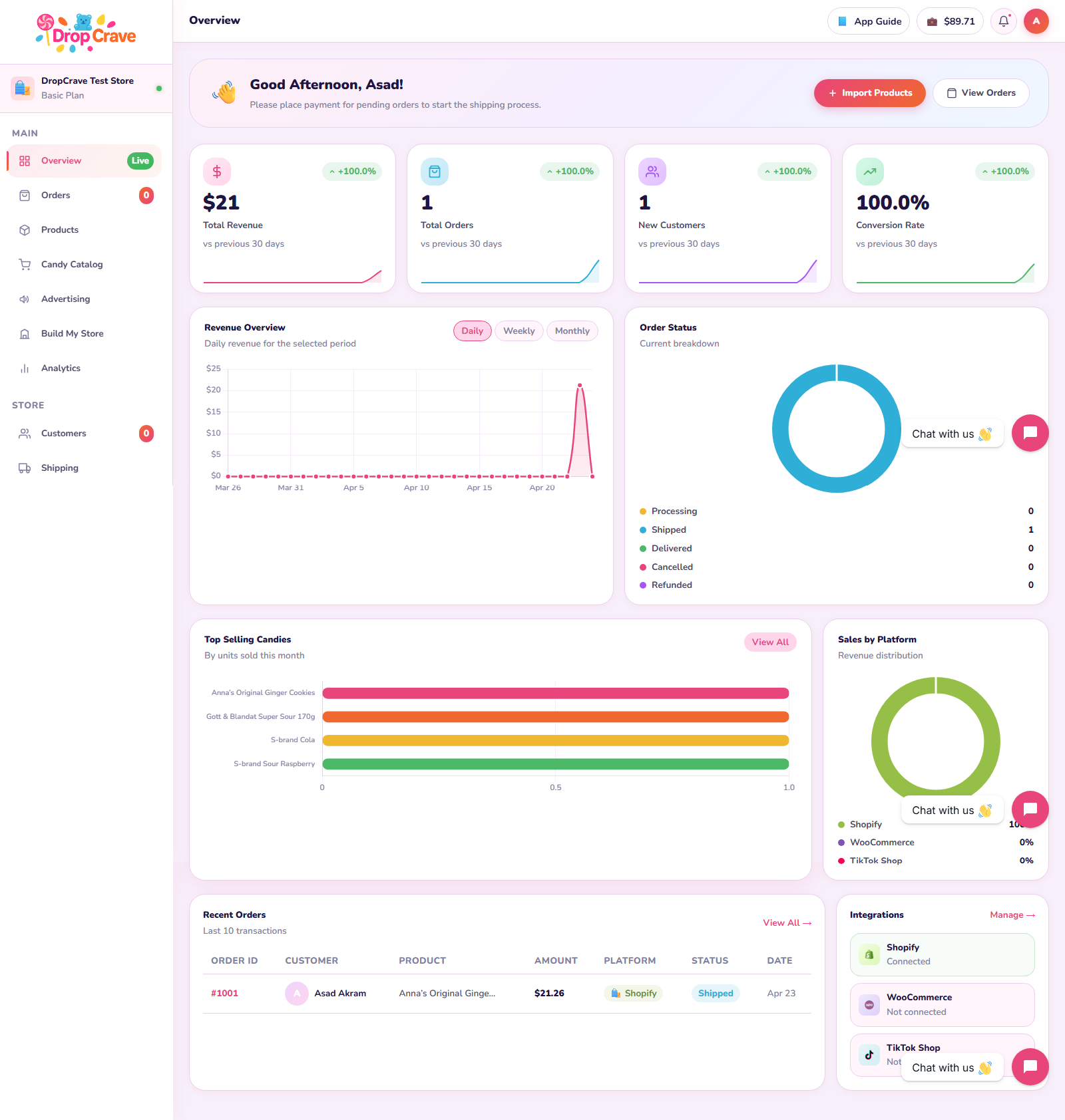 DropCrave merchant dashboard